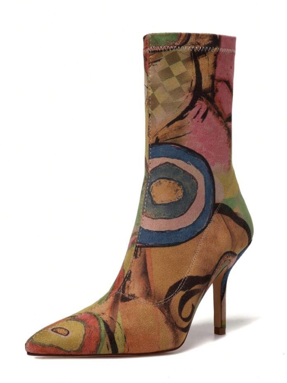 Vivianly Printed Abstract Booties Heels 7